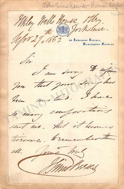 Autograph Note Signed (1862)