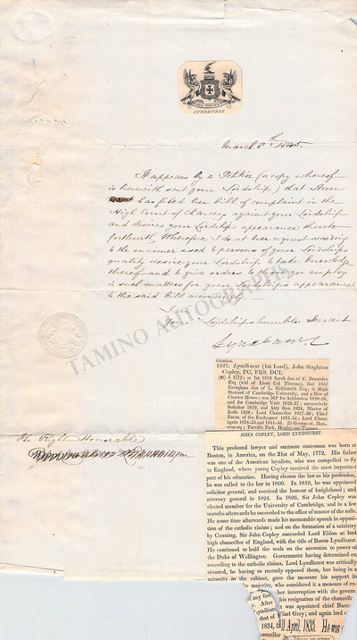 Copley, John Singleton - Autograph Letter Signed 1845