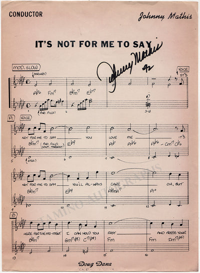 Mathis, Johnny - Signed Score Page "It's Not for me To Say" 1992
