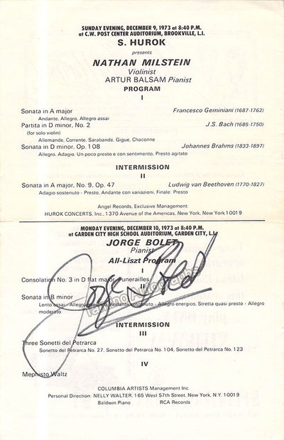 Bolet, Jorge - Signed Program Page New York 1973