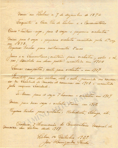 Dos Santos, Jose Henrique - Autograph Letter Signed 1922