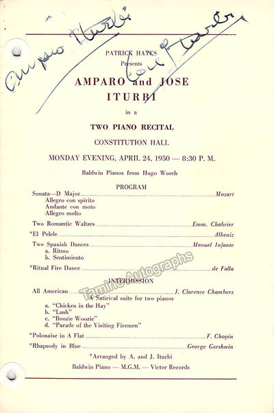 Iturbi, Jose - Iturbi, Amparo - Signed Program Philadelphia 1950