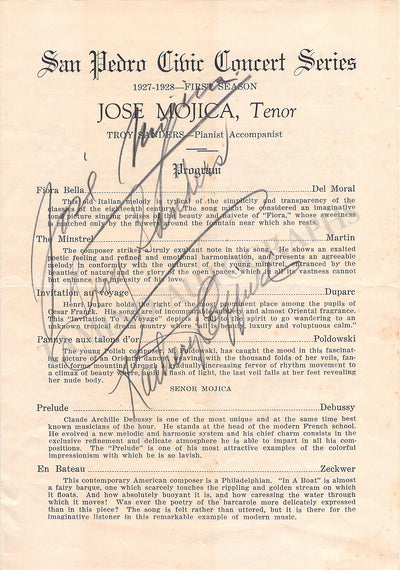 Mojica, Jose - Signed Program San Francisco 1927