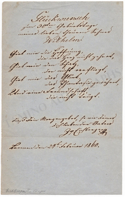 Eichberger, Josef - Autograph Poem Signed 1860