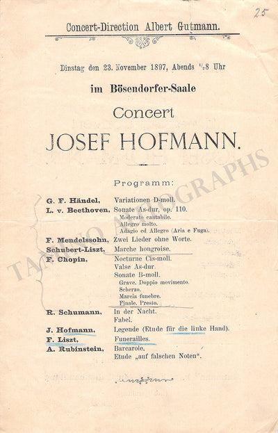Hofmann, Josef - Concert Program Vienna 1897