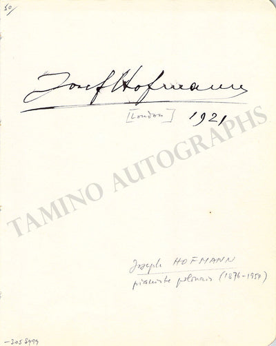 Hofmann, Josef - Signed Album Page 1921