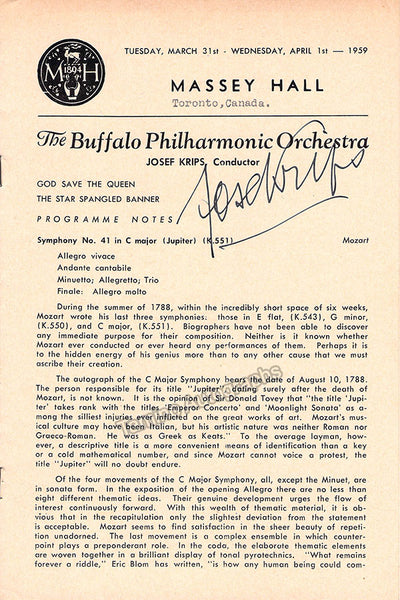 Krips, Josef - Signed Program Toronto 1959