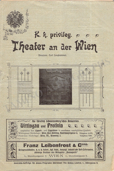 Stritzko, Josef - Program World Premiere Der Hofmeister Vienna 1901