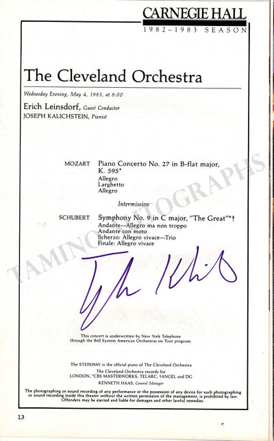 Kalichstein, Joseph - Signed Program New York 1983