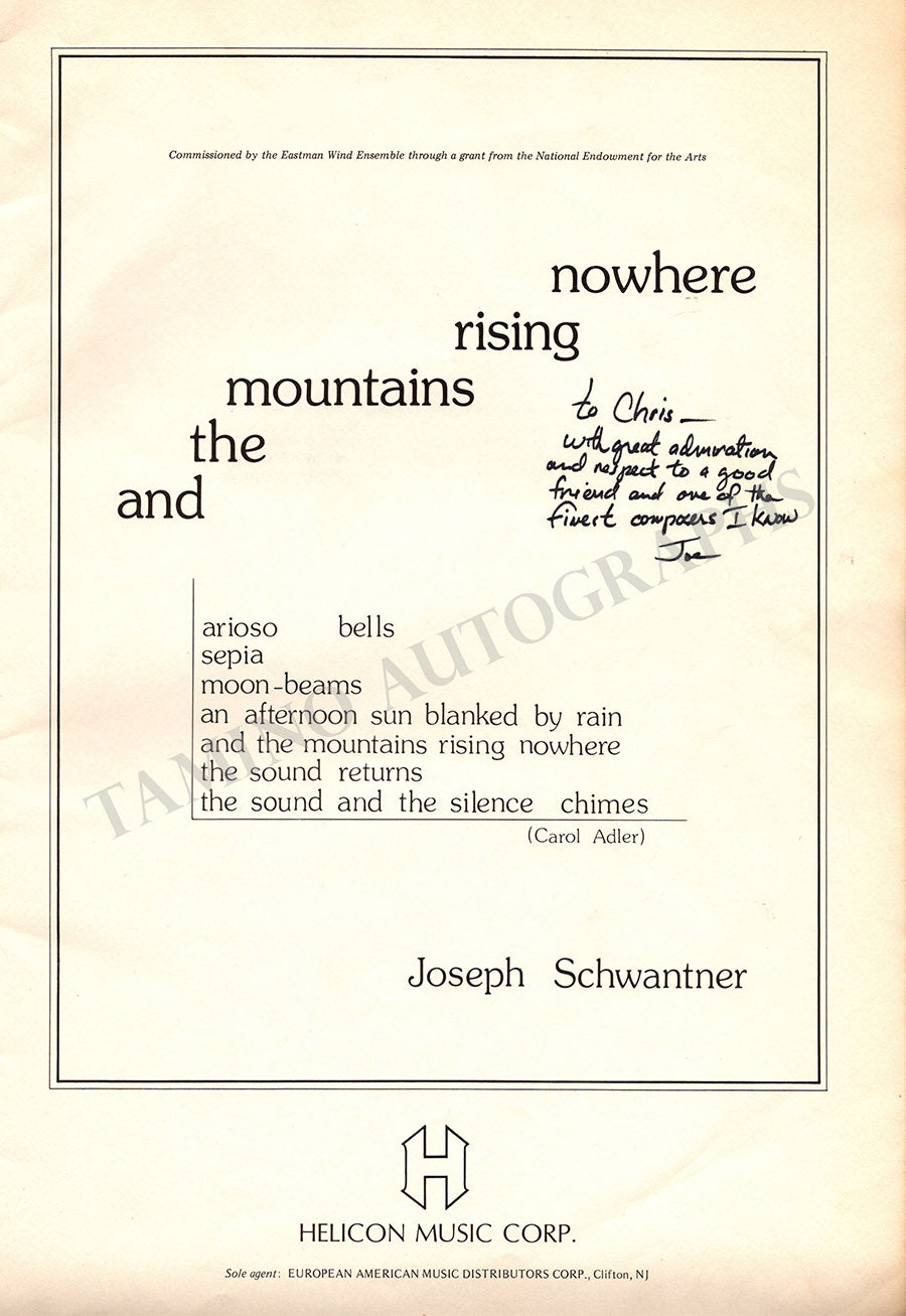 Joseph Schwantner Autograph Score mountains rising nowhere Tamino