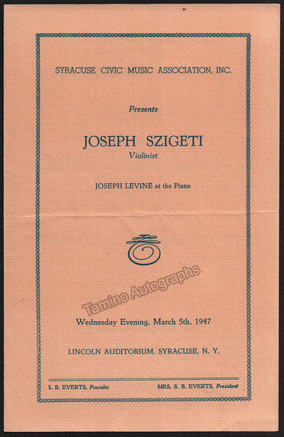 Szigeti, Joseph - Concert Program Syracuse 1947