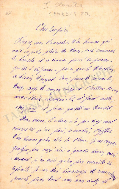 Claretie, Jules - Autograph letter Signed
