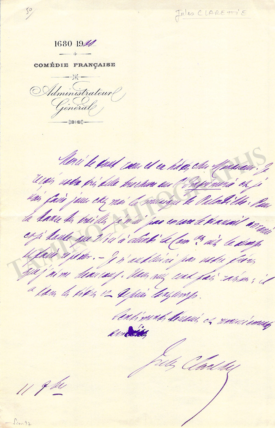 Jules Claretie Autograph Letters Signed set x 2 – Tamino