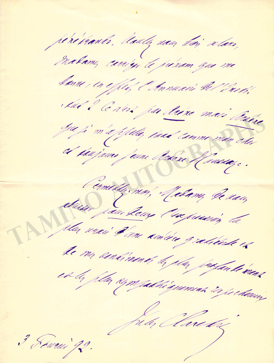 Jules Claretie Autograph Letters Signed set x 2 – Tamino