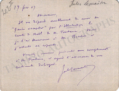 Lemaitre, Jules - Autograph Letter Signed 1907