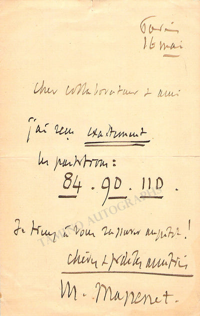 Massenet, Jules - Autograph Note Signed