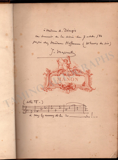 Massenet, Jules - Signed Score "Manon" 1884 Piano & Voice