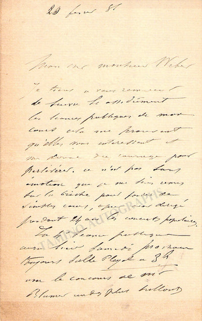 Pasdeloup, Jules - Set of 4 Autograph Letters Signed 1877-1881