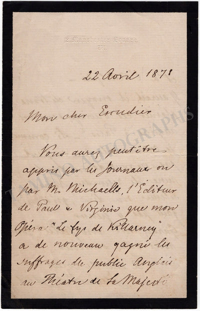 Benedict, Julius - Autograph Letter Signed 1871
