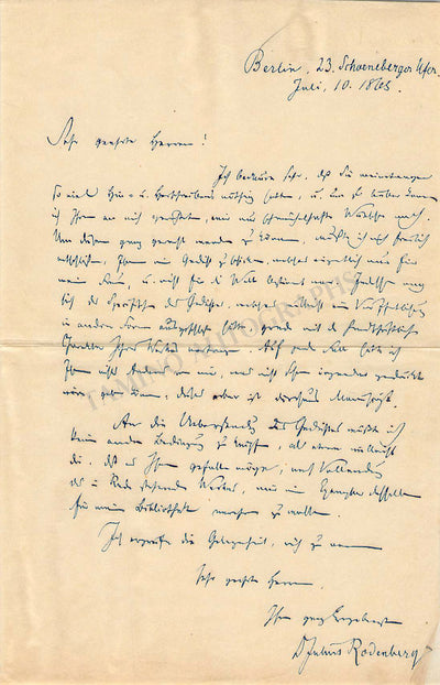 Rodenberg, Julius - Autograph Letter Signed 1865