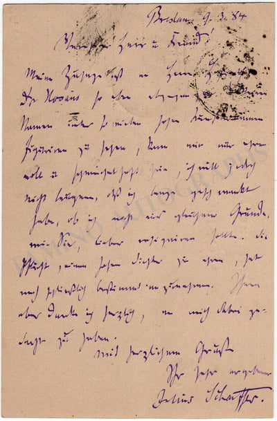 Schaffer, Julius - Autograph Letter Signed 1884