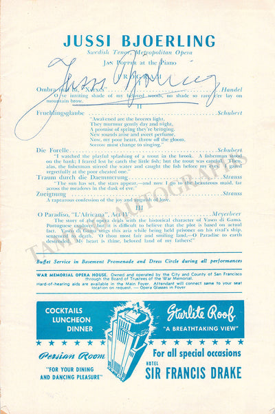 Bjorling, Jussi - Signed Program Page