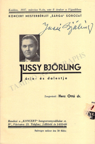 Bjorling, Jussi - Signed Program Budapest 1937