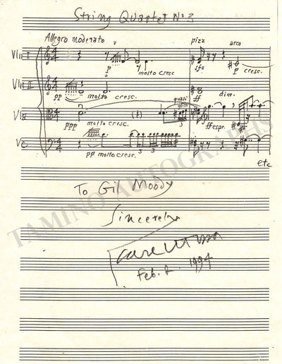 Husa, Karel - Autograph Music Quote Signed 1994