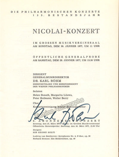 Bohm, Karl - Donath, Helen - Signed Program Vienna 1978