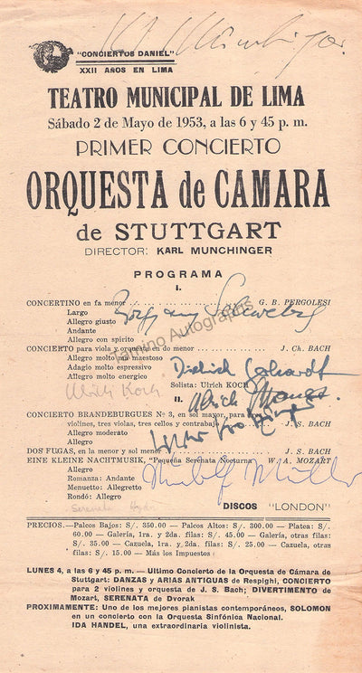 Munchinger, Karl & Others - Signed Playbill 1953