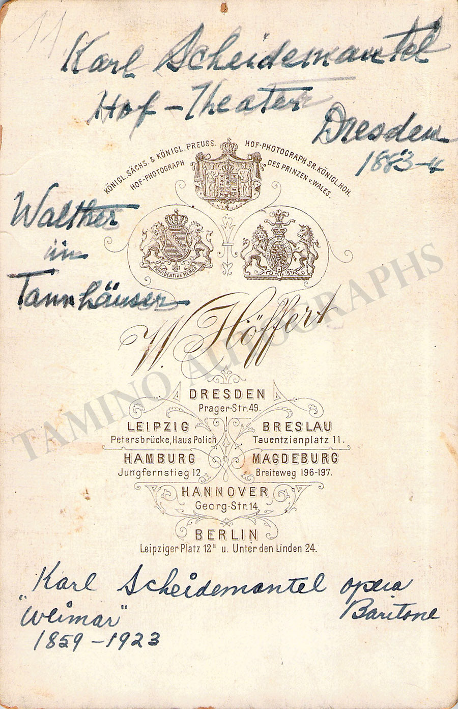 Karl Scheidemantel Autograph Signed Photo Tannhauser Tamino