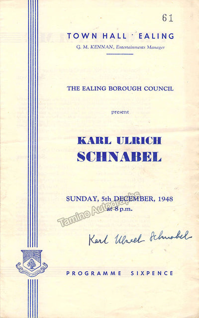 Schnabel, Karl Urlich - Signed Program Ealing 1948