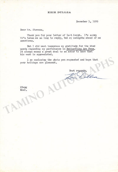 Dullea, Keir - Typed Letter Signed 1970