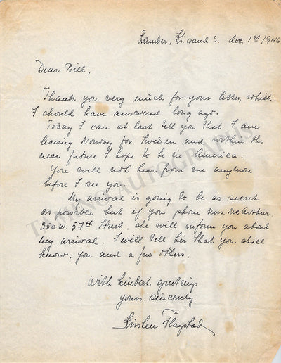 Flagstad, Kirsten - Autograph Letter Signed