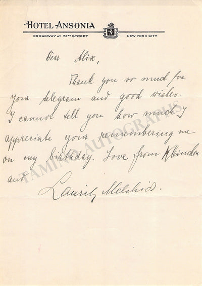 Melchior, Lauritz - Autograph Note Signed