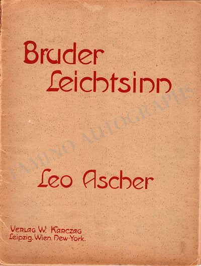 Ascher, Leo - Signed Score Bruder Leichtsinn 1918