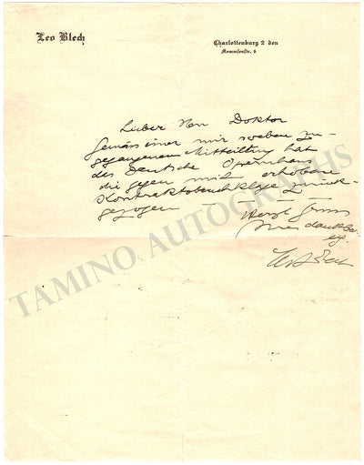 Blech, Leo - Autograph Note Signed