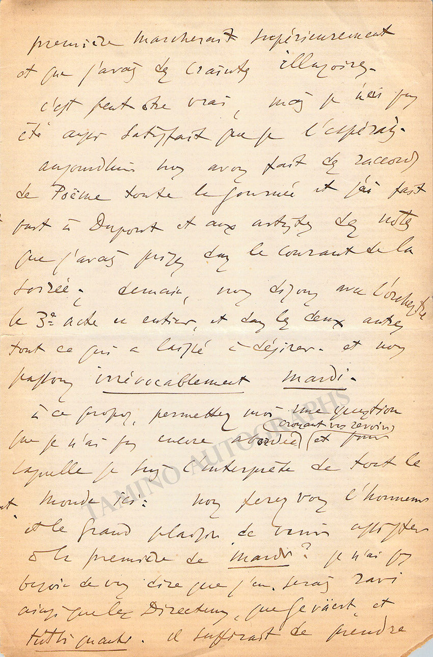 Delibes, Leo - Autograph Letter Signed 1882