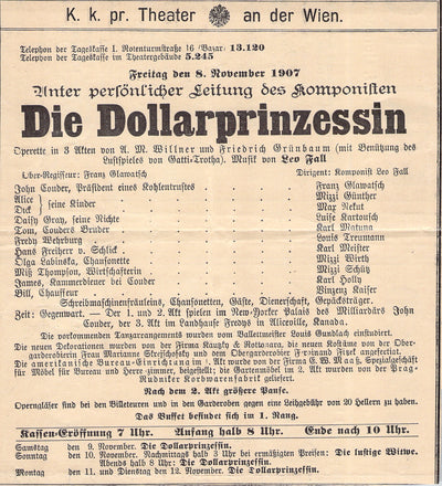 Fall, Leo - Program Clip Die Dollarprinzessin Vienna 1907