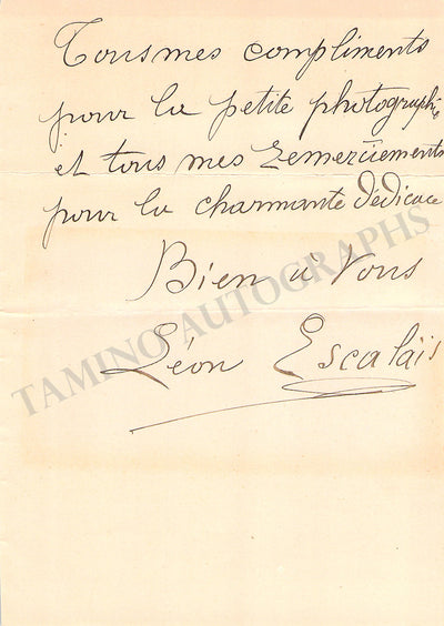 Escalais, Leon - Autograph Note Signed