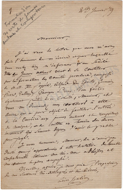 Halevy, Leon - Autograph Letter Signed 1879