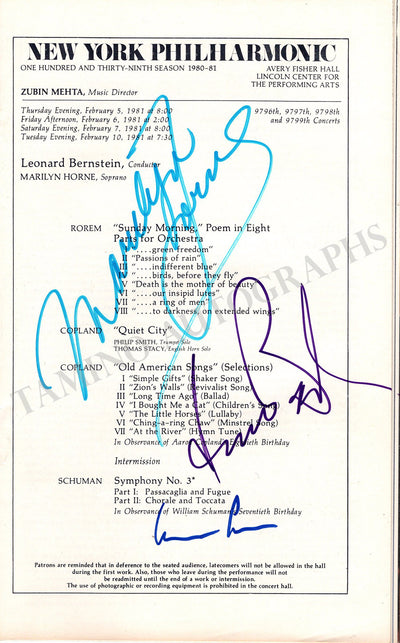 Bernstein, Leonard - Horne, Marilyn - Signed Program New York 1981