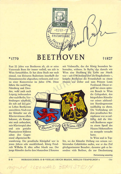 Bernstein, Leonard - Signed First Day Cover 1961