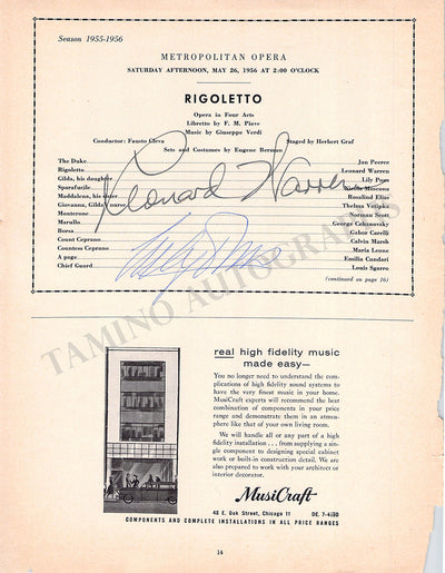 Warren, Leonard - Pons, Lily - Double Signed Program Clip