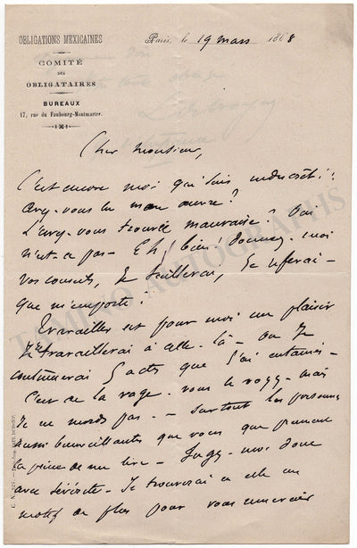 Detroyat, Leonce - Set of 3 Autograph Letters Signed 1868