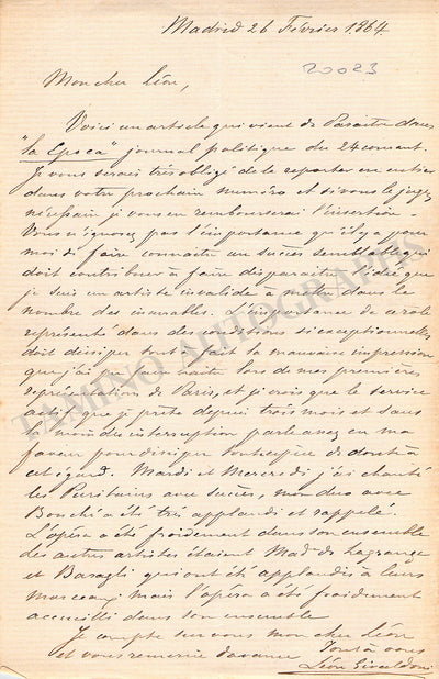 Giraldoni, Leone - Autograph Letter Signed 1864