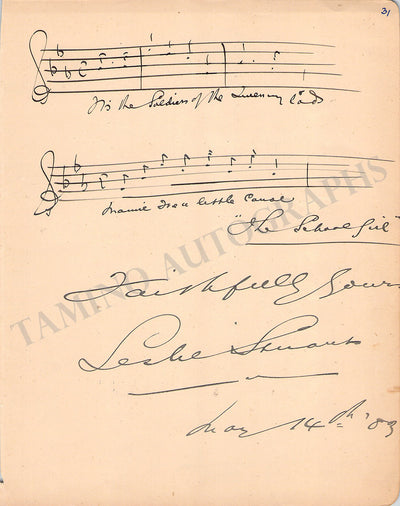 Stuart, Leslie - Autograph Music Quote Signed