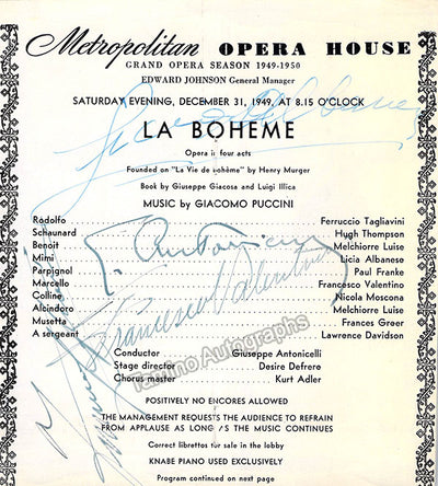 Antonicelli, Giuseppe - Albanese, Licia & Others - Signed Cast Page La Boheme 1949