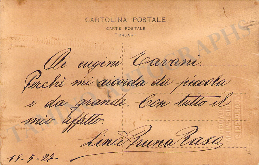 LIna Bruna Rasa Autograph Signed Photograph 1927 Tamino