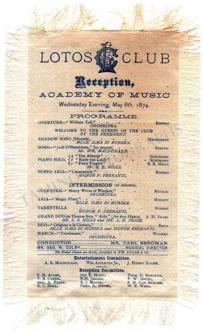 Academy of Music - Lotos Club Silk Concert Program 1874